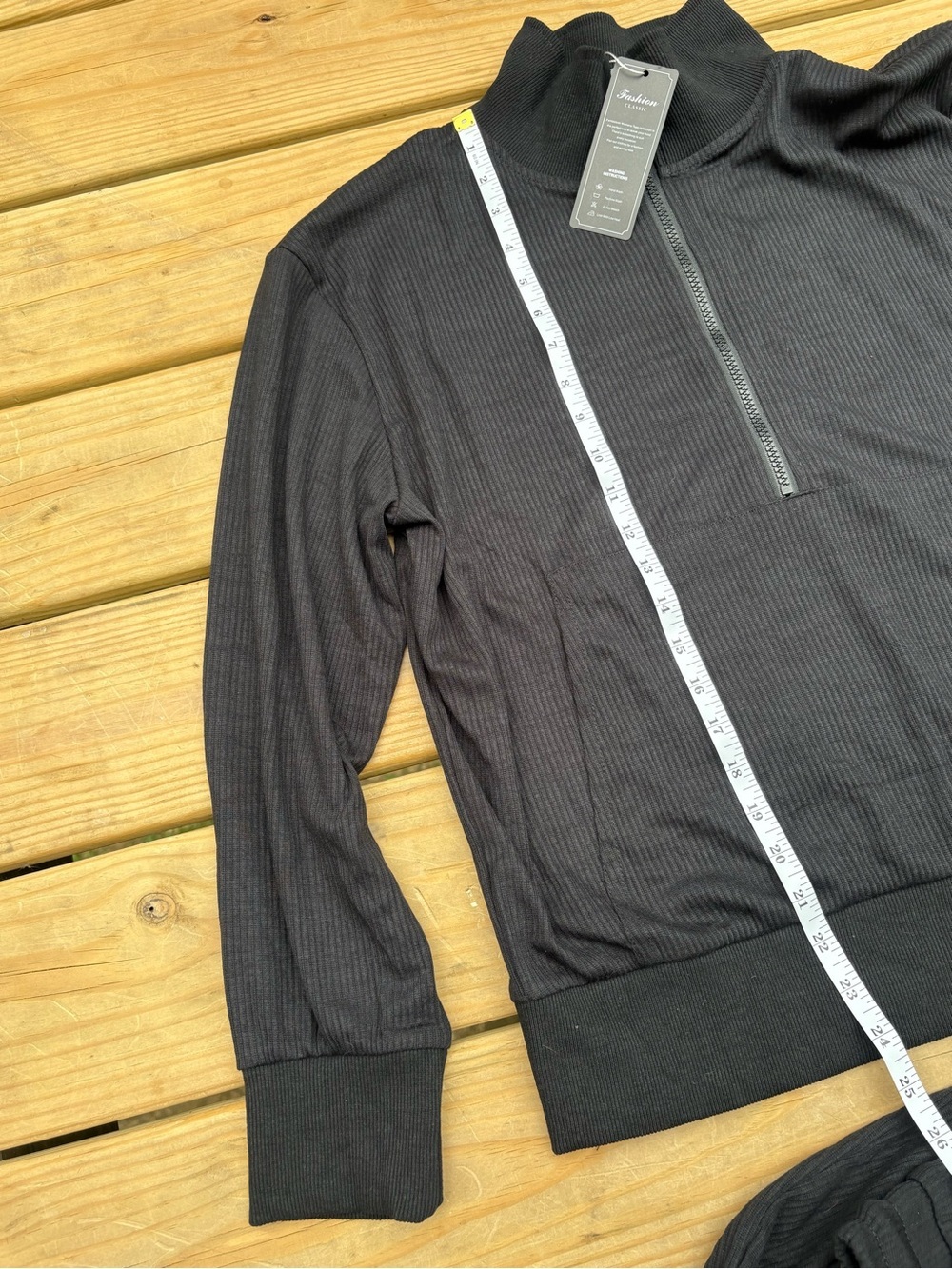 Women’s L Black Ribbed 2-Piece Jogger Set Half-Zip Pullover NWT - Picture 6 of 7